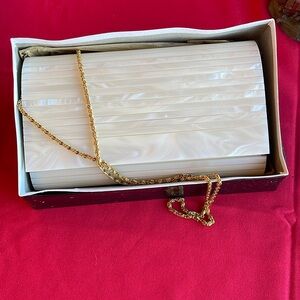 Vintage Mother of Pearl Clutch Chain Strap Bag